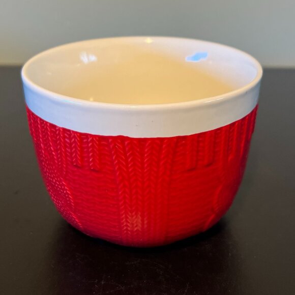 MSRF DESIGN STUDIO Embossed Red Cable Knit Sweater Textured Ceramic Mug / Bowl - Picture 8 of 13